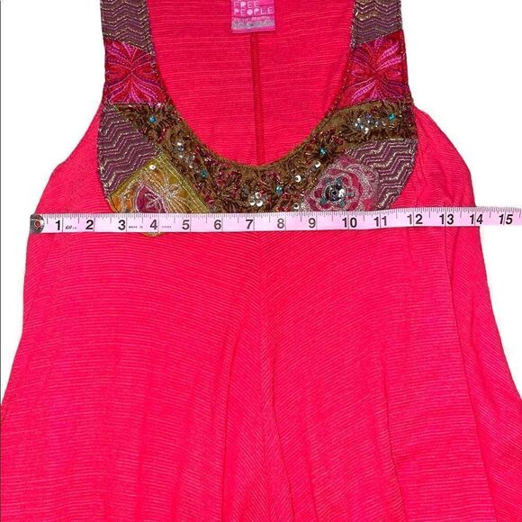 Free People Embroidered & Embellished Magenta Pink Swing Tunic Tank - Picture 10 of 13